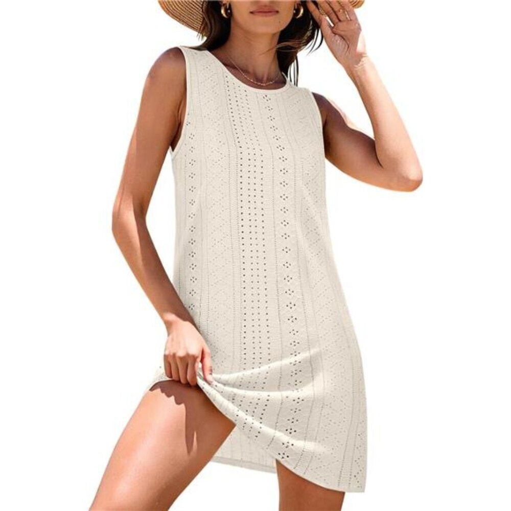 Sleeveless Cream Knit Shift Dress - Casual Summer Style Size M